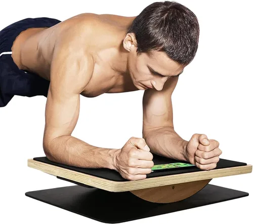 Yes4All Tabla de equilibrio de madera profesional de 350 libras para entrenamiento de piernas, tabla basculante antideslizante, tabla oscilante para
