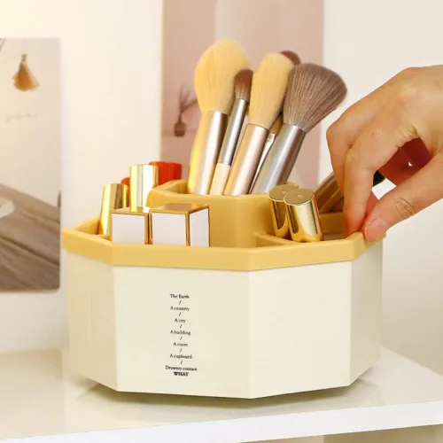 Miniatura 9 de Organizador de escritorio, soporte multifuncional giratorio de 360 grados, 5 compartimentos, organizador estacionario de escritorio, caja de Blanco