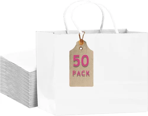 Miniatura 20 de qiqee Paquete de 50 bolsas de regalo de papel negro con asas a granel 13"x10.3"x4.6" bolsas de favor para fiestas de tamaño grande múltiples usos