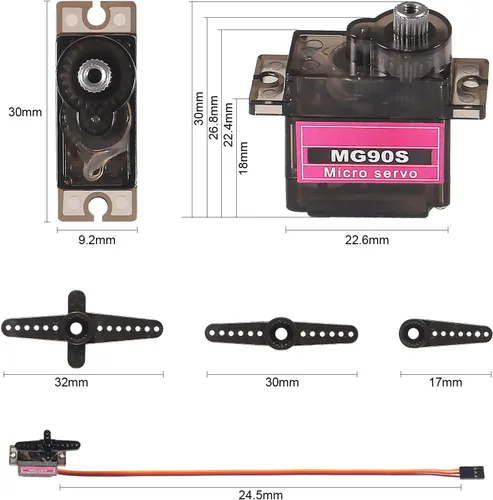 Miniatura 4 de 2 piezas MG90S 0.32 oz servo motor micro servo metal engranado kit mini servos para RC robot helicóptero avión controles coche barco con cable