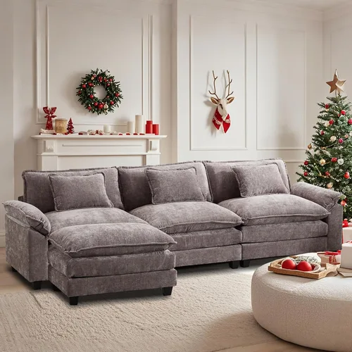 Miniatura 48 de Sofá modular seccional, sofá de nube con otomana, asiento profundo de felpilla en forma de L para sala de estar y apartamento