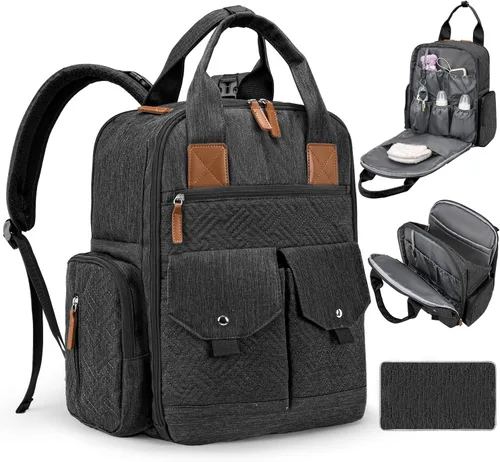 JSTPRO Mochila para pañales – Bolsa de pañales grande con cambiador portátil como regalo de baby shower, bolsa de viaje unisex ligera e impermeable