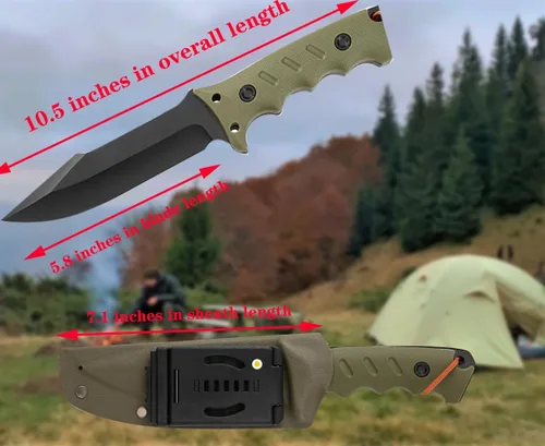 Miniatura 7 de Jasni Cuchillo de caza de supervivencia con funda, acero inoxidable, mango antideslizante completo, cuchillo táctico de hoja fija de 11 pulgadas