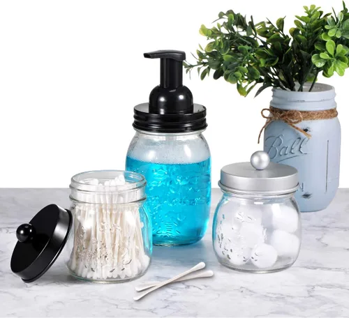 Miniatura 4 de SheeChung Tarro pequeño de albañil, soporte de cristal, tarros de boticario con tapas, organizadores de baño y almacenamiento, recipiente de baño
