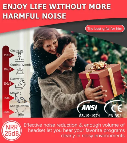 Miniatura 4 de PROHEAR Auriculares de protección auditiva Bluetooth 5.0 037 con batería recargable de 1100 mAh, 25 dB NRR de reducción de ruido con tiempo de negro
