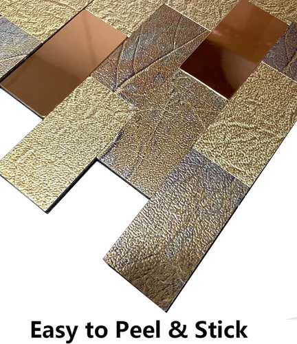 Miniatura 3 de XUANINY 10 hojas de azulejos autoadhesivos para salpicaduras de muro de metro, azulejos de madera de metal, azulejos de aluminio, para pegar