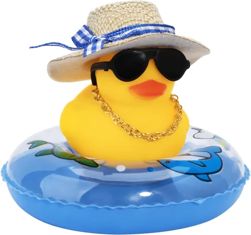 Miniatura 51 de wonuu Pato de Goma para Automóvil, Decoración de Pato Amarillo para Tablero con Sombrero de Sol, Anillo de Natación, Collar, Gafas de Sol