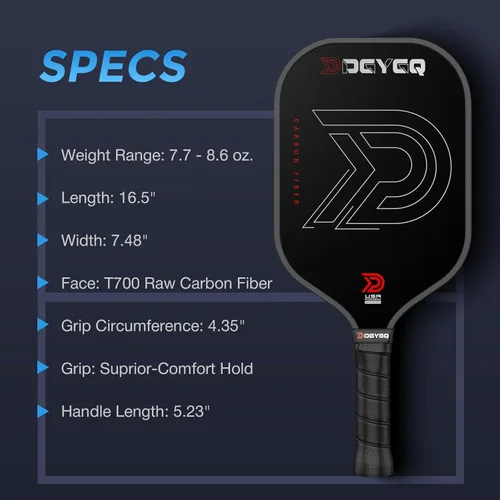 Miniatura 8 de DGYGQ Pickleball Paddles, T700SC Power Carbon Fiber Pickleball Paddle with Polypropylene Honeycomb Core, Increased Power for Ultimate Spin &