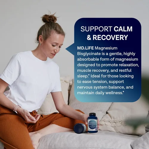 Miniatura 4 de MD.LIFE Bisglicinato de magnesio 300 mg - Cápsulas de quelato de bisglicinato de magnesio de alta absorción para relajación muscular, apoyo nervioso
