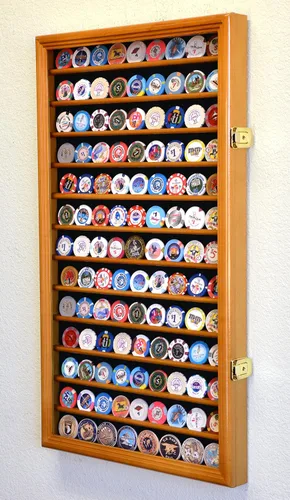 Miniatura 3 de 117 L Casino Chip Coin Display Case Cabinet Chips Holder Wall Rack 98% UV Lockable, roble