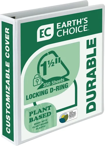 Samsill Earth's Choice - Carpeta a base de plantas resistente de 3 anillos en D de 1.5 pulgadas con bloqueo de un solo toque, a base de plantas