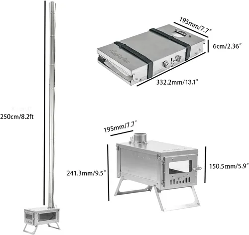 Miniatura 5 de Estufa portátil plegable de titanio FireHiking FireOne Mini para tienda de campaña, para acampar, hacer senderismo, cazar, cocinar, 1.54 kg