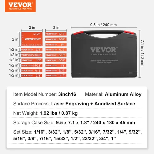 Miniatura 6 de VEVOR Bloques de configuración Herramientas de carpintería, juego de 16 piezas, juego de bloques de calibre de altura de precisión, con marcas