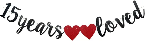 Cartel de 15 años de amor, pre-encordado, decoración de fiesta de papel negro con purpurina para decoraciones de cumpleaños de 15 años, suministros