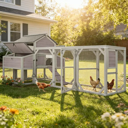 Miniatura 8 de Aivituvin Gallinero para 4-6 pollos/patos, gallinero de madera para exteriores, jaula grande para gallineros con dos cajas anidables (gris, AIR45)