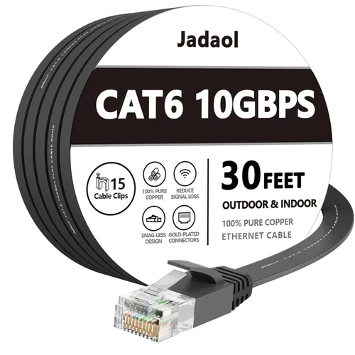 Miniatura 12 de Cable Ethernet Cat 6 de 1 pie (paquete de 6), para exteriores e interiores, compatible con red Cat7 de 10 Gbps, cable de conexión LAN plano