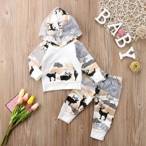 Miniatura 2 de Conjunto de 2 piezas de sudadera con capucha para bebé y niño, diseño de dinosaurio. Atuendo de otoño e invierno.