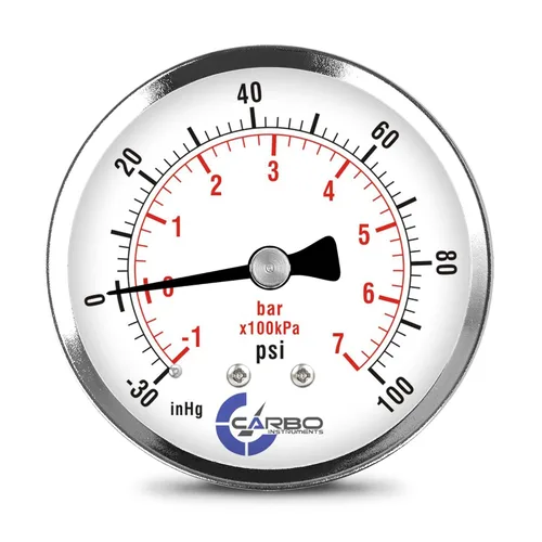Miniatura 11 de Medidor de presión de 2-1/2 pulgadas, carcasa de acero cromado, seco, vacío compuesto -30 Hg - 0-15 psi montaje trasero 1/4 pulg. NPT