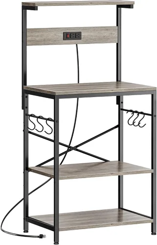 Miniatura 20 de SUPERJARE - Estante para panaderos con tomas de corriente, soporte para microondas de 39.4 x 14.3 pulgadas, estante de almacenamiento con estante
