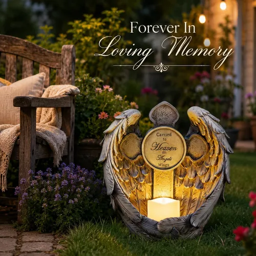 Miniatura 8 de Estatua conmemorativa de alas de ángel solar con vela LED y cruz, decoración de tumbas de resina resistente a la intemperie para cementerio, regalos
