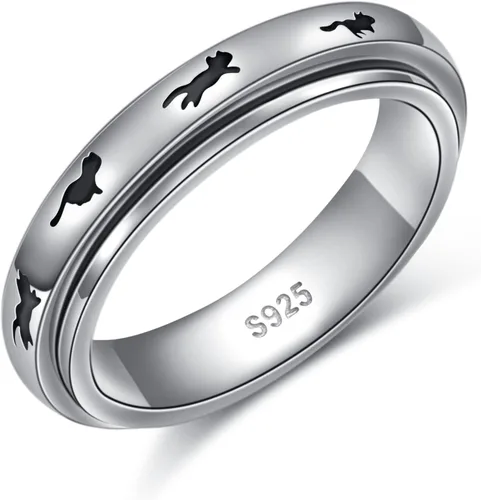 Miniatura 9 de Ladytree Anillos giratorios de plata de ley 925 para aliviar la ansiedad, el estrés y el aburrimiento, para TDAH y autismo, chapado en platino, Loto