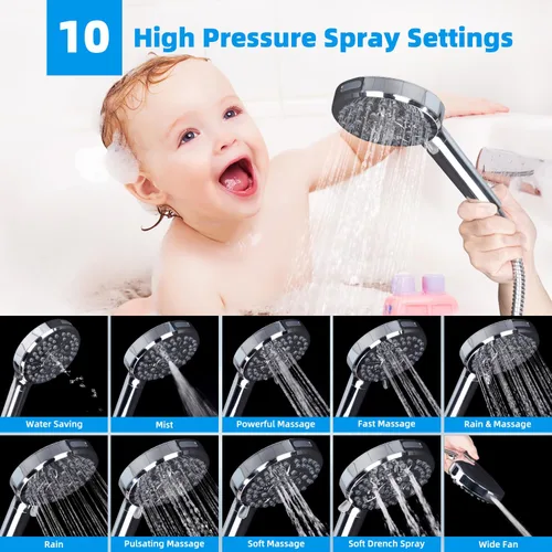 Miniatura 2 de Hibbent All Metal - Combo de Cabezal de Ducha de Lluvia de Doble Filtro de 10 pulgadas, Cabezal de Ducha de Mano de Alta Presión con Brazo