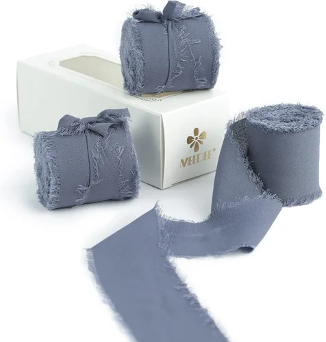 MEEDEE Cinta de gasa azul oscuro de 2 pulgadas, cinta deshilachada de gasa azul polvoriento para manualidades, cintas de gasa de seda para envolver