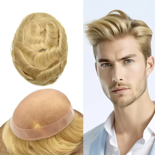 Miniatura 30 de Tupé para hombre, pieza de cabello humano real, monofilamento, tupé para hombres, postizos, unidades de sistema de reemplazo de cabello, gris