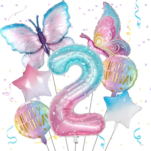 Miniatura 10 de Decoraciones de cumpleaños de mariposa, globos de mariposa, decoraciones de fiesta de primer cumpleaños para niñas, números de fantasía, 1 globo