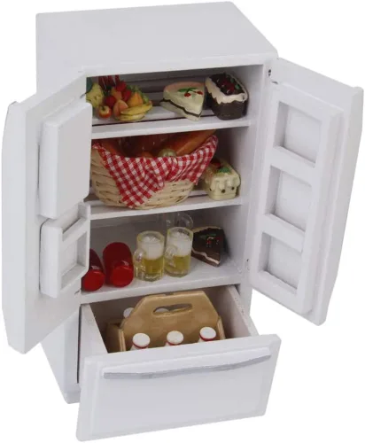 Miniatura 4 de 1/12 Casa de muñecas en miniatura, muebles de casa de muñecas, nevera blanca de madera, accesorios de decoración de casa de muñecas