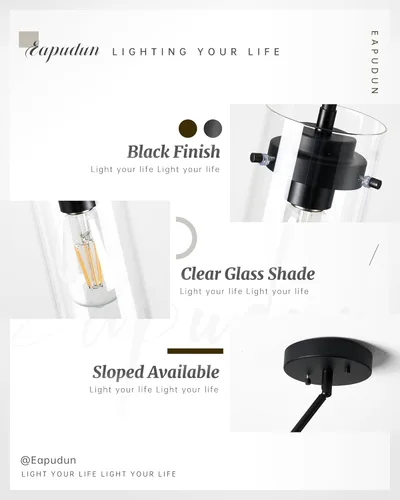 Miniatura 4 de EAPUDUN Lámparas colgantes industriales, iluminación colgante con pantalla de vidrio transparente, lámpara colgante vintage para isla de cocina