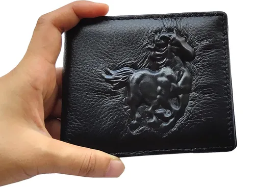 Miniatura 99 de Hombres Cool Eagle Wolf Caballo Totem Cuero Vaca Vertical Cartera Cremallera Multi-tarjeta Titular, Tótem de caballo, Minimalista