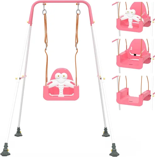 Miniatura 8 de Juego de columpios 3 en 1 para niños pequeños, columpio para bebé con cinturón de seguridad, para interiores y exteriores, asiento de columpio
