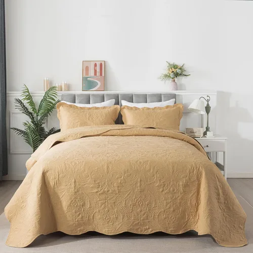 Miniatura 92 de HoneiLife - Juego de colcha de tamaño Queen, juego de ropa de cama de pana bordada de 3 piezas, colcha de lujo, ligera, cálida, para todas las Pana
