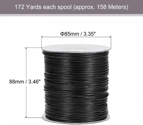 Miniatura 2 de uxcell 2 cuerdas de poliéster encerado de 0.059 pulgadas (518.4 ft) (172 yardas), cuerda de manualidades para hacer joyas, pulseras, collares, Negro