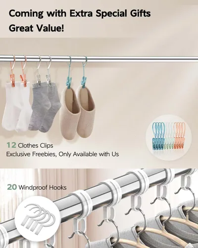 Miniatura 4 de Vikaqi Tendedero de Ropa Plegable de 95 Pulgadas para Interiores y Exteriores, Tendedero de Ropa Plegable Colapsible, Tendedero de Lavandería