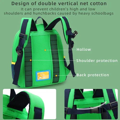 Miniatura 5 de willikiva Mochila infantil de dinosaurio para niños y niñas, bolsa preescolar impermeable (autobús verde)