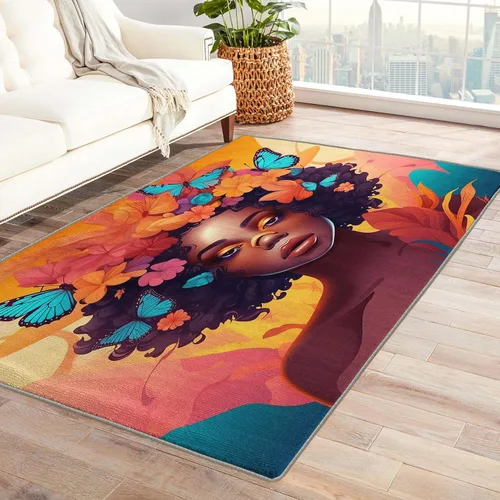 Miniatura 11 de Alfombra africana de 5 x 7 pies, alfombra de área étnica, alfombras de máscara afro para sala de estar, dormitorio, alfombra tribal, decoración