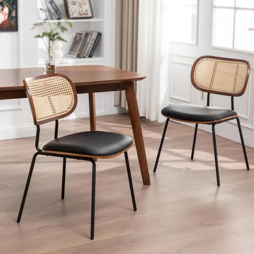 Miniatura 8 de AQG Juego de 2 sillas de comedor de ratán, sillas de comedor modernas de mediados de siglo, sillas con respaldo de caña, sillas de cocina y comedor