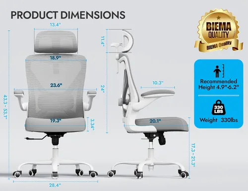 Miniatura 2 de Silla ergonómica de oficina Ergalithic - Sillas de escritorio para computadora, cómodas, de malla, con respaldo alto, silla de gaming con soporte