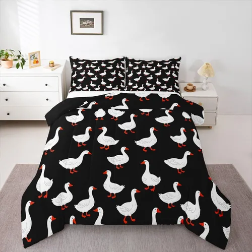 Miniatura 45 de Erosebridal Juego de ropa de cama a cuadros azul para niños, juego de cama individual con diseño de patos amarillos de dibujos animados, juego