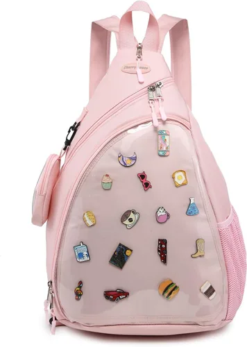 Miniatura 18 de Bolsa Oxford Ita Kawaii con Pin de visualización, mochila de pecho, mochila de un solo hombro, mochila deportiva, mochila para senderismo, mochila