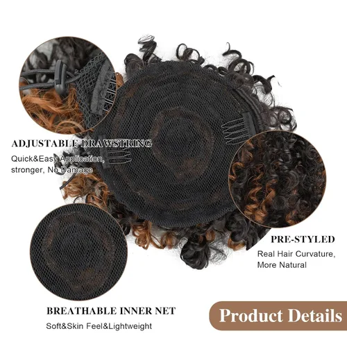 Miniatura 5 de Extensión de cola de caballo rizada con cordón para mujeres negras, extensión de cola de caballo con cordón, extensiones de cabello rizado