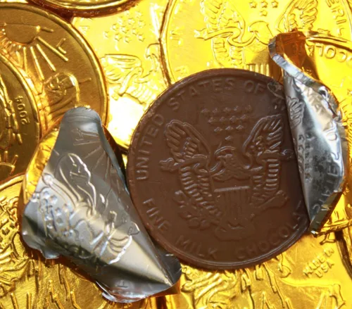 Miniatura 2 de Monedas grandes de papel de aluminio de chocolate con leche dorada - 1 libra