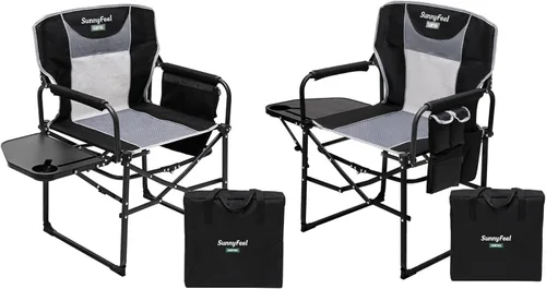 SUNNYFEEL Silla de Directores de Campamento de Gran Tamaño Paquete de 2, Sillas Plegables Portátiles para Césped para Adultos de Servicio Pesado con