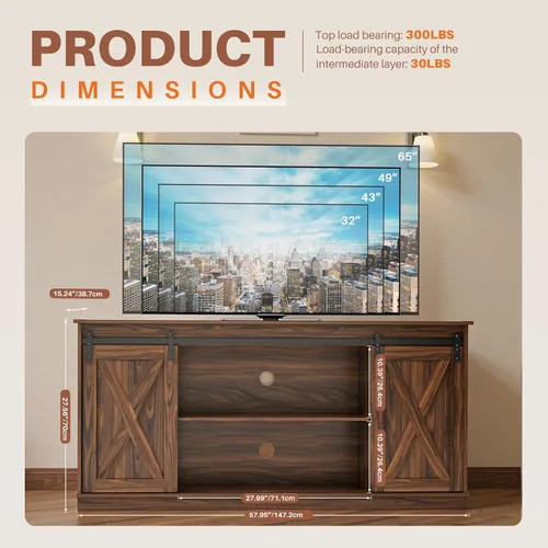 Miniatura 3 de Sweetcrispy Soporte de TV de granja de 65 pulgadas para sala de estar, dormitorio, centro de entretenimiento alto con estantes de almacenamiento
