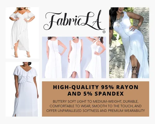 Miniatura 3 de FabricLA Jersey de rayón de elastano, elástico en 4 direcciones, 58/60 pulgadas de ancho, tela mediana a pesada, 8.47 oz/m², color blanco, 5 yardas