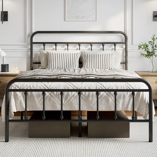 Miniatura 9 de Novilla Armazón de Cama de Metal Tamaño Twin - Estilo Victoriano Minimalista Moderno con Cabecera/Pie de Cama, Listones de Acero
