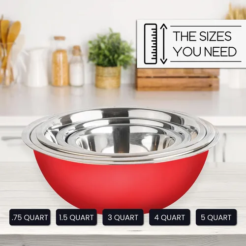 Miniatura 6 de WHYSKO Meal Prep - Juego de tazones para mezclar de acero inoxidable, organizadores para el hogar, el refrigerador y la cocina, ecológicos, Rojo