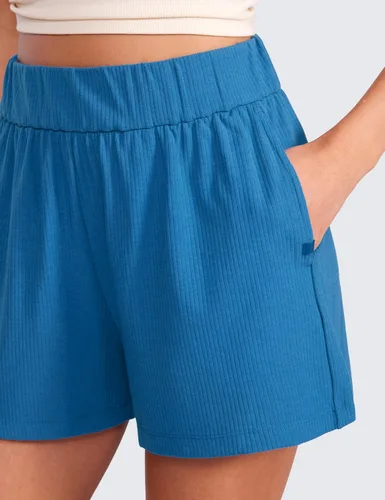 Miniatura 4 de CRZ YOGA Cómodos pantalones cortos acanalados para mujer, de cintura alta, lyocell para uso casual, para descansar, atlético, con bolsillos